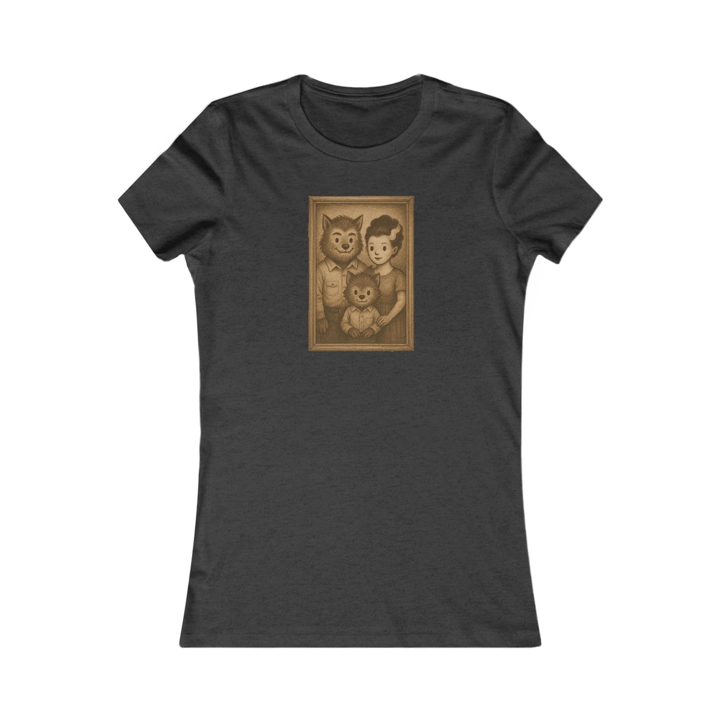 Vintage Werewolf Family Portrait Shirt - Funny Cute Women's Halloween T-Shirt - Retro Monster Tee - Spooky Season Aesthetic Top