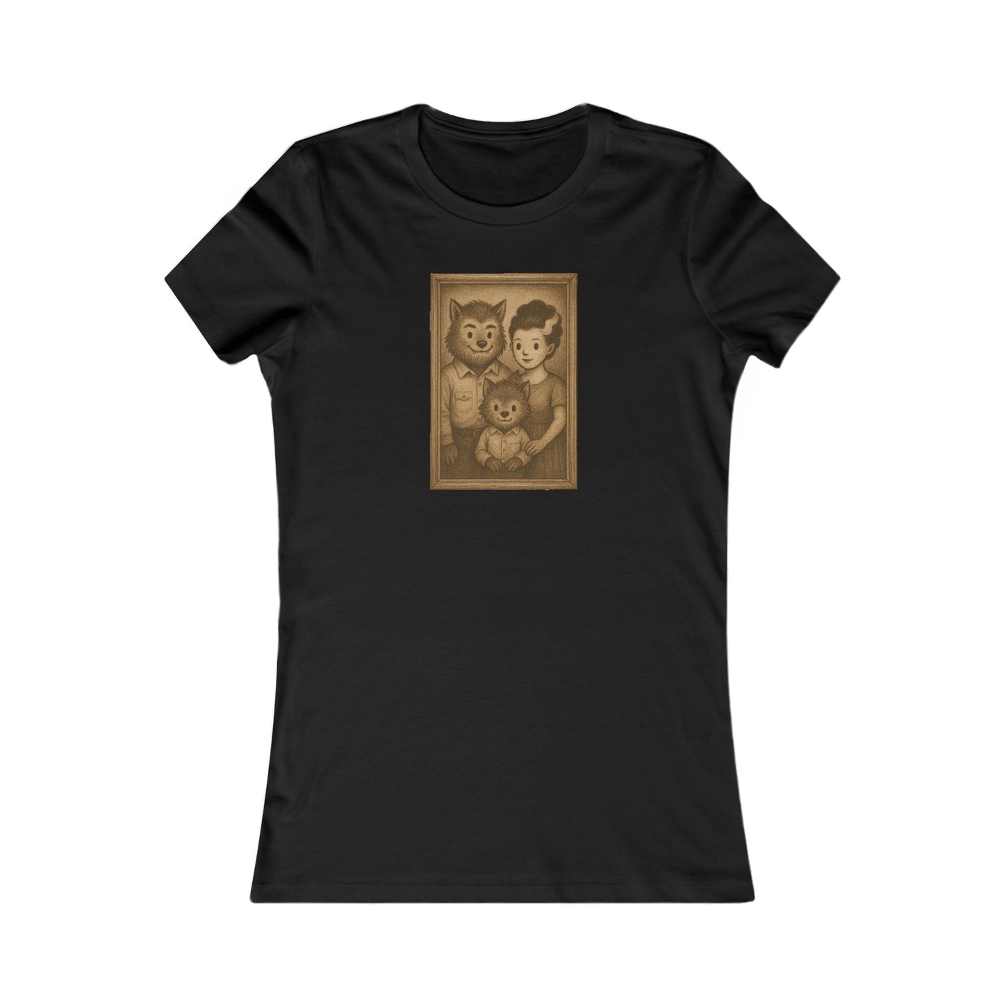 Vintage Werewolf Family Portrait Shirt - Funny Cute Women's Halloween T-Shirt - Retro Monster Tee - Spooky Season Aesthetic Top