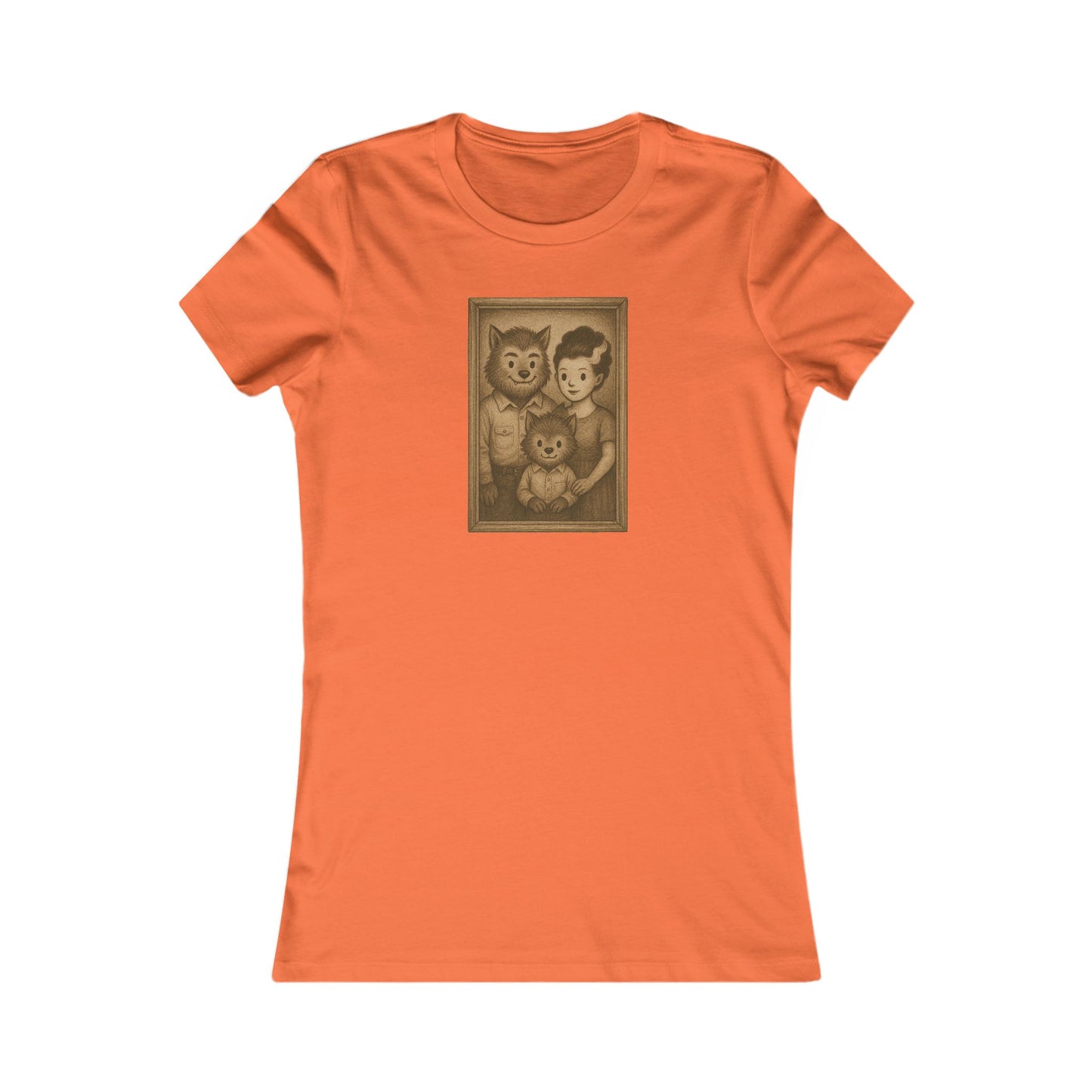 Vintage Werewolf Family Portrait Shirt - Funny Cute Women's Halloween T-Shirt - Retro Monster Tee - Spooky Season Aesthetic Top