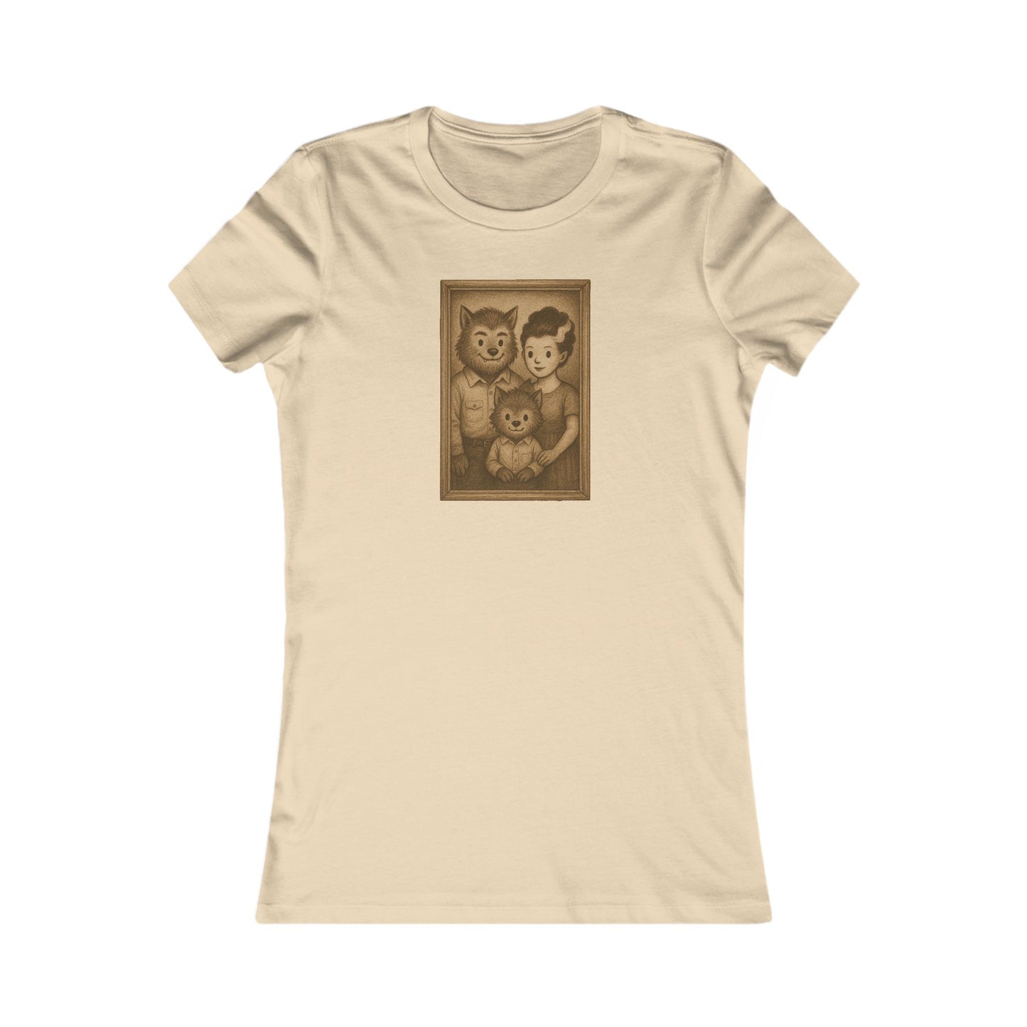 Vintage Werewolf Family Portrait Shirt - Funny Cute Women's Halloween T-Shirt - Retro Monster Tee - Spooky Season Aesthetic Top