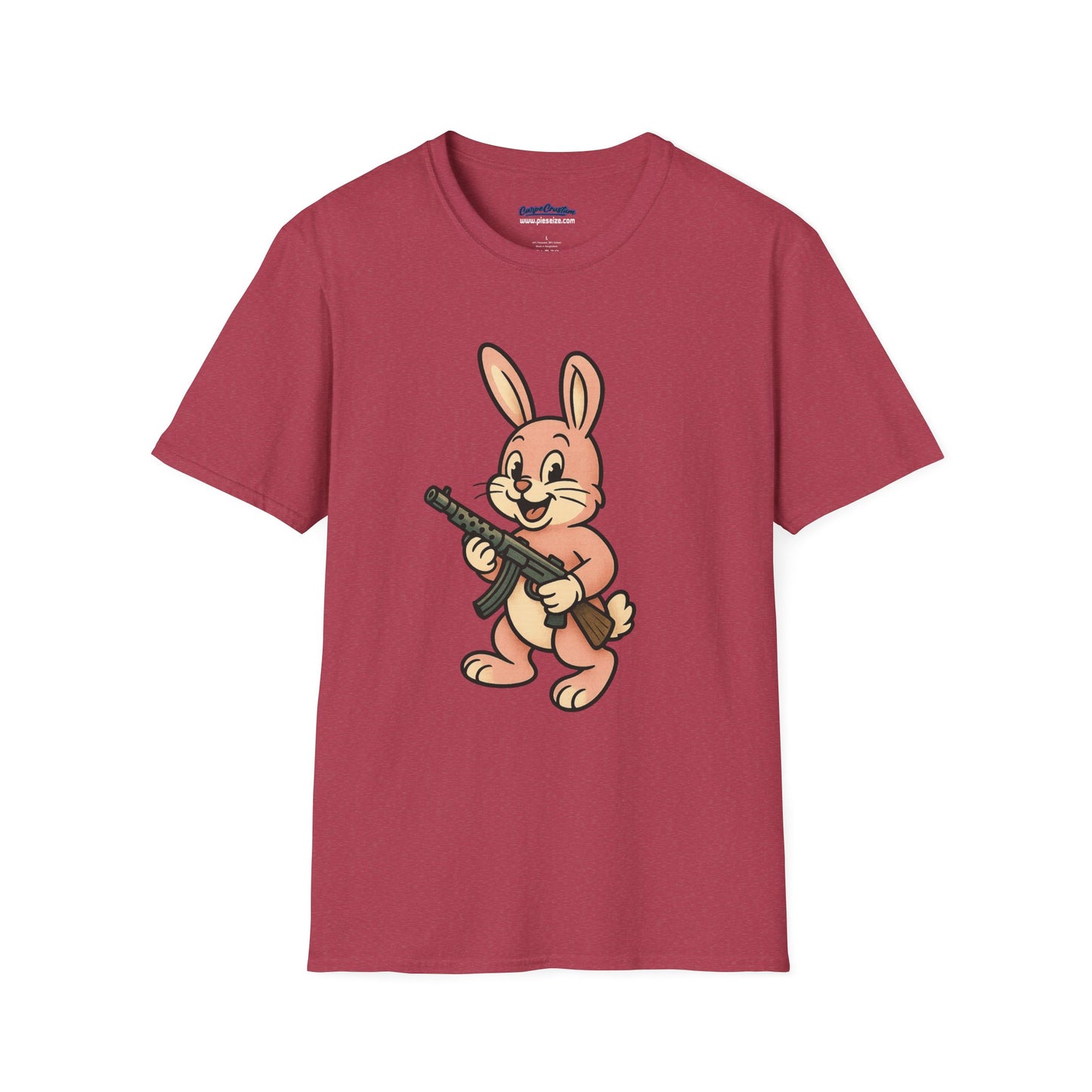Cute Bunny with Machine Gun T-Shirt - Funny Retro Cartoon Graphic Tee