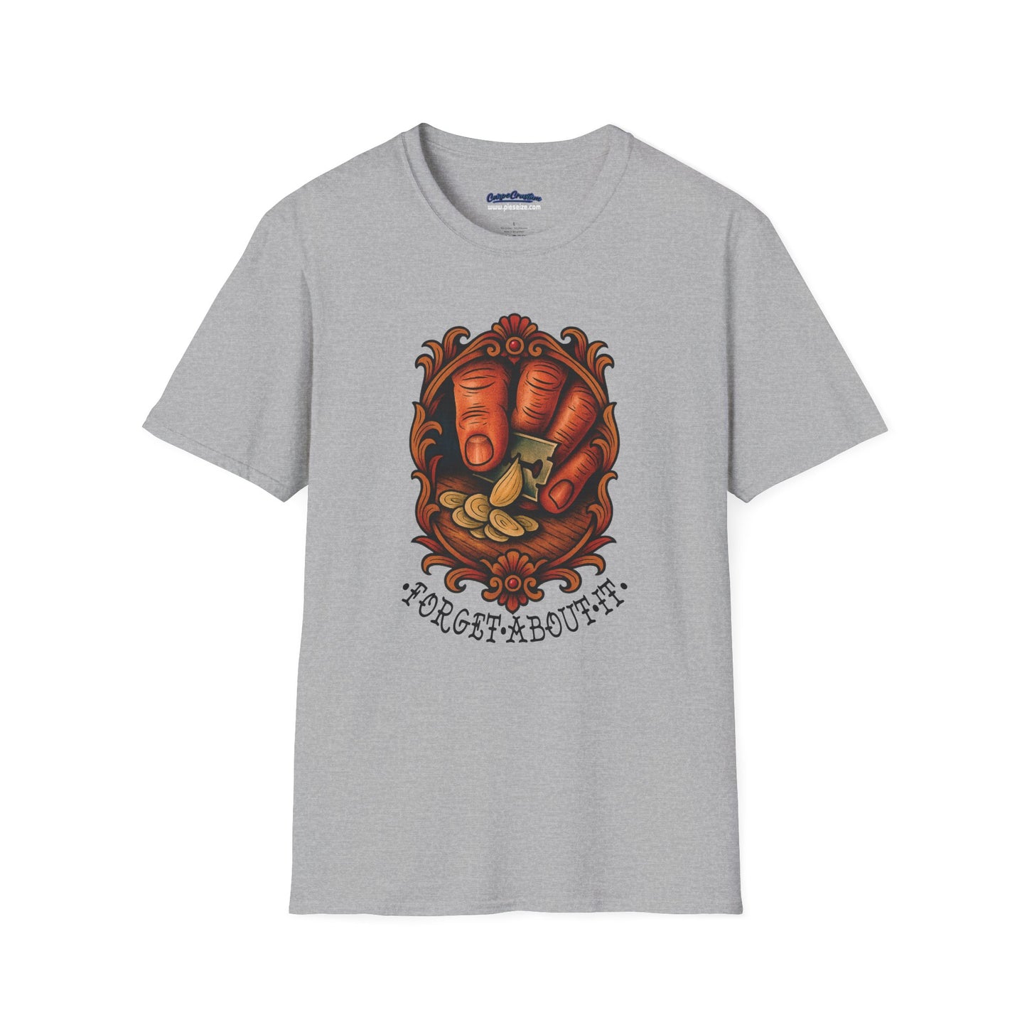 Forget About It T-Shirt – Goodfellas Garlic Slice Design, Mafia Movie Fan Gift, Razor Thin Garlic Tee, Gangster Kitchen Shirt