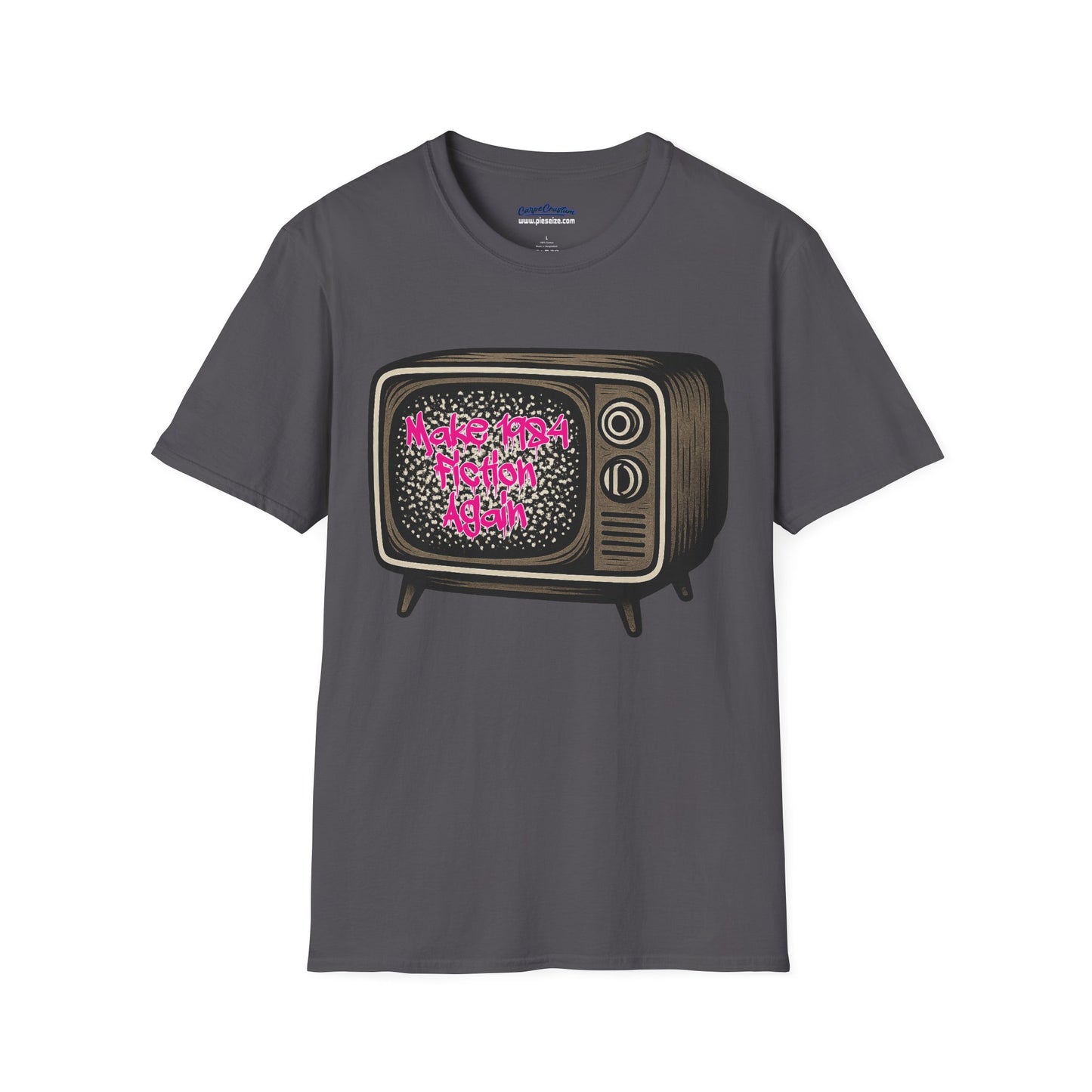 Make 1984 Fiction Again T-Shirt β Funny Dystopian Vintage TV Tee β Orwellian Satire Shirt β Political Parody Gift β Retro Graphic Tee