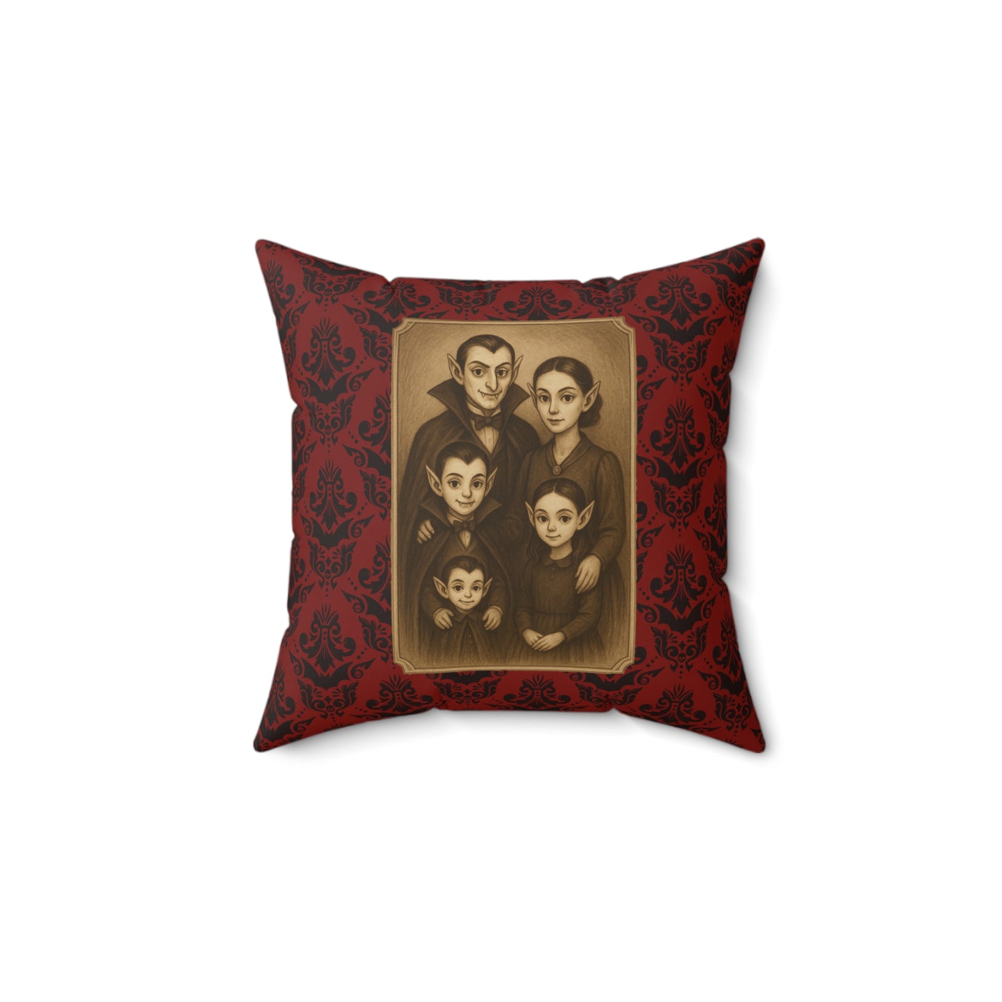 Gothic Vampire Throw Pillow Vintage Vampire Family Portrait on Red Damask