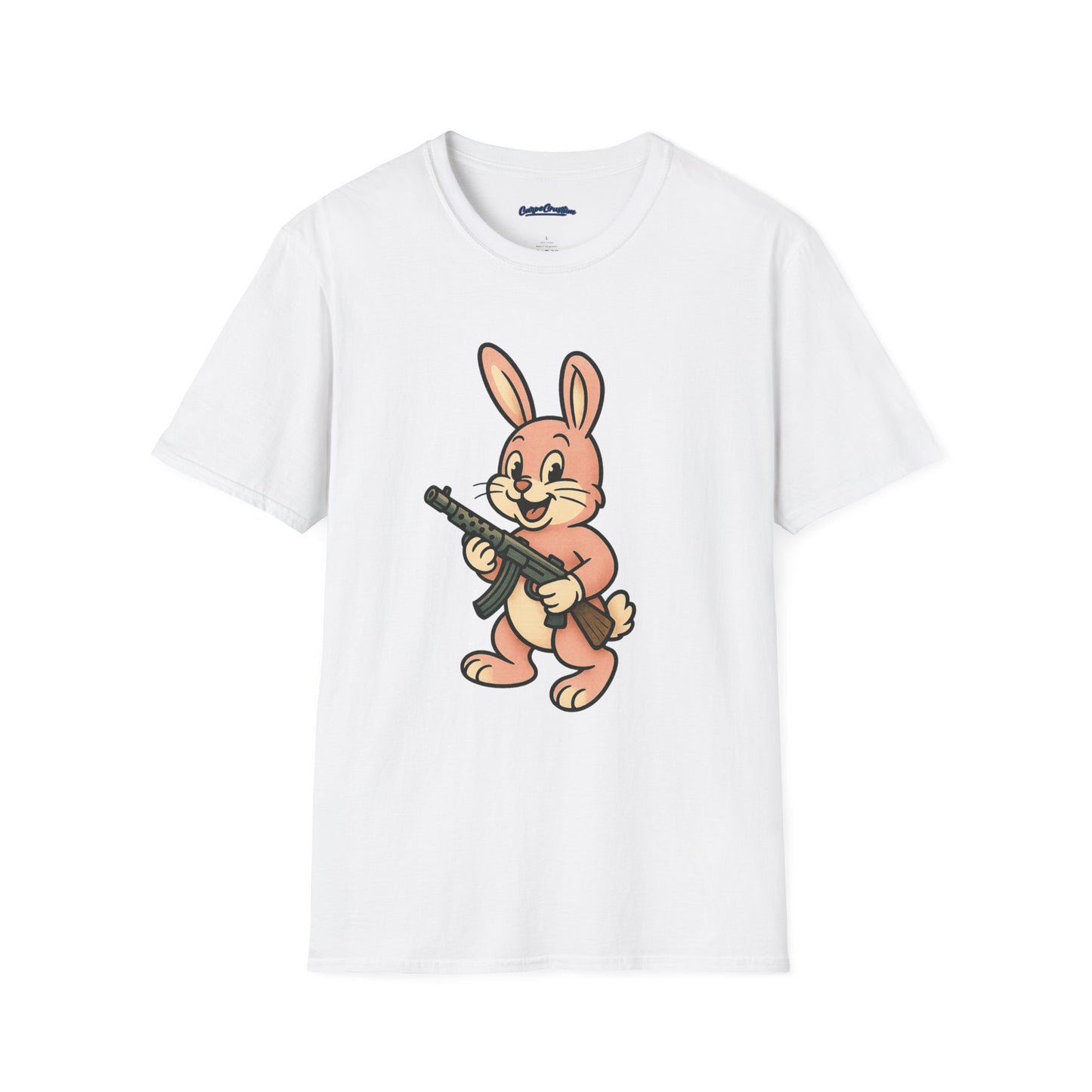 Cute Bunny with Machine Gun T-Shirt - Funny Retro Cartoon Graphic Tee