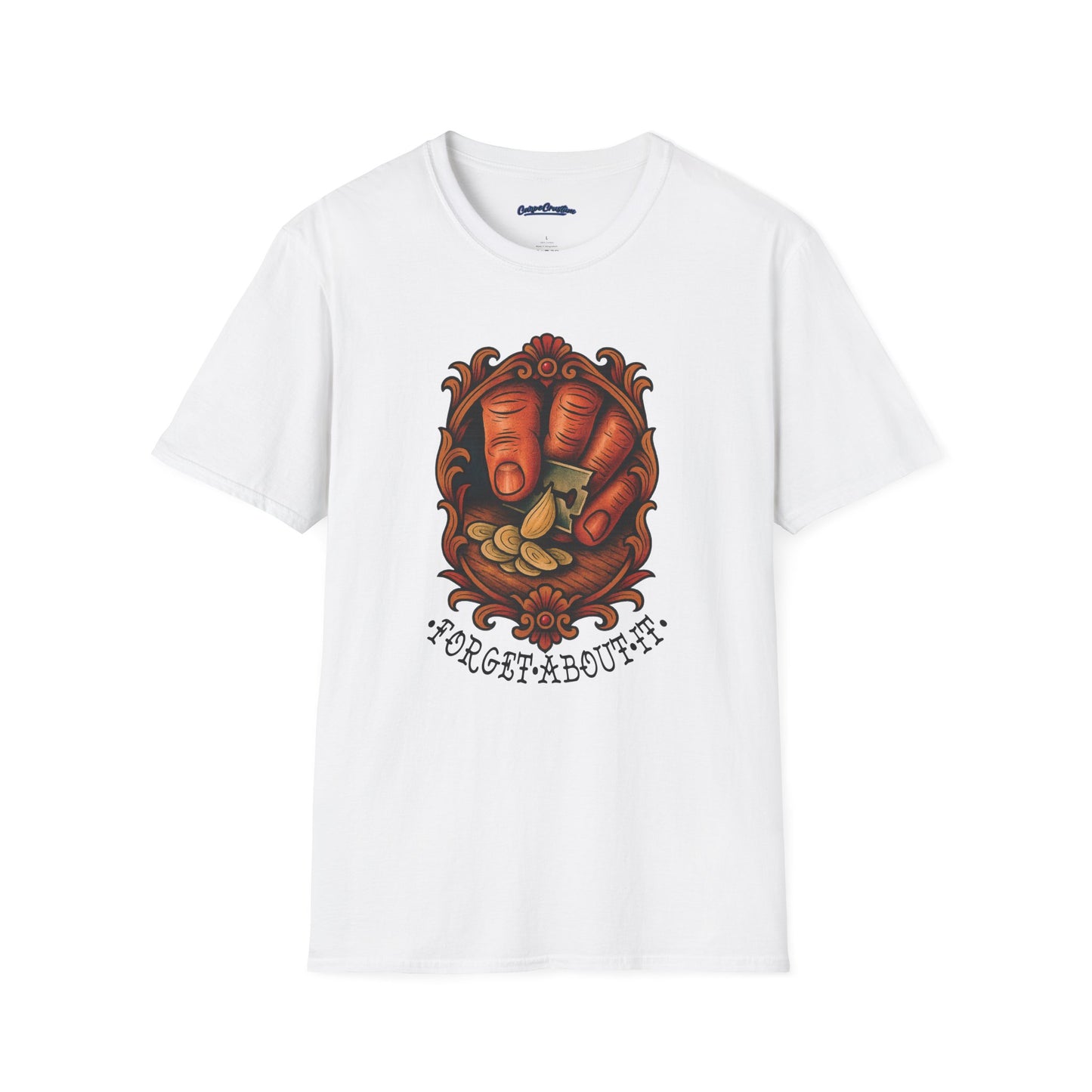 Forget About It T-Shirt – Goodfellas Garlic Slice Design, Mafia Movie Fan Gift, Razor Thin Garlic Tee, Gangster Kitchen Shirt