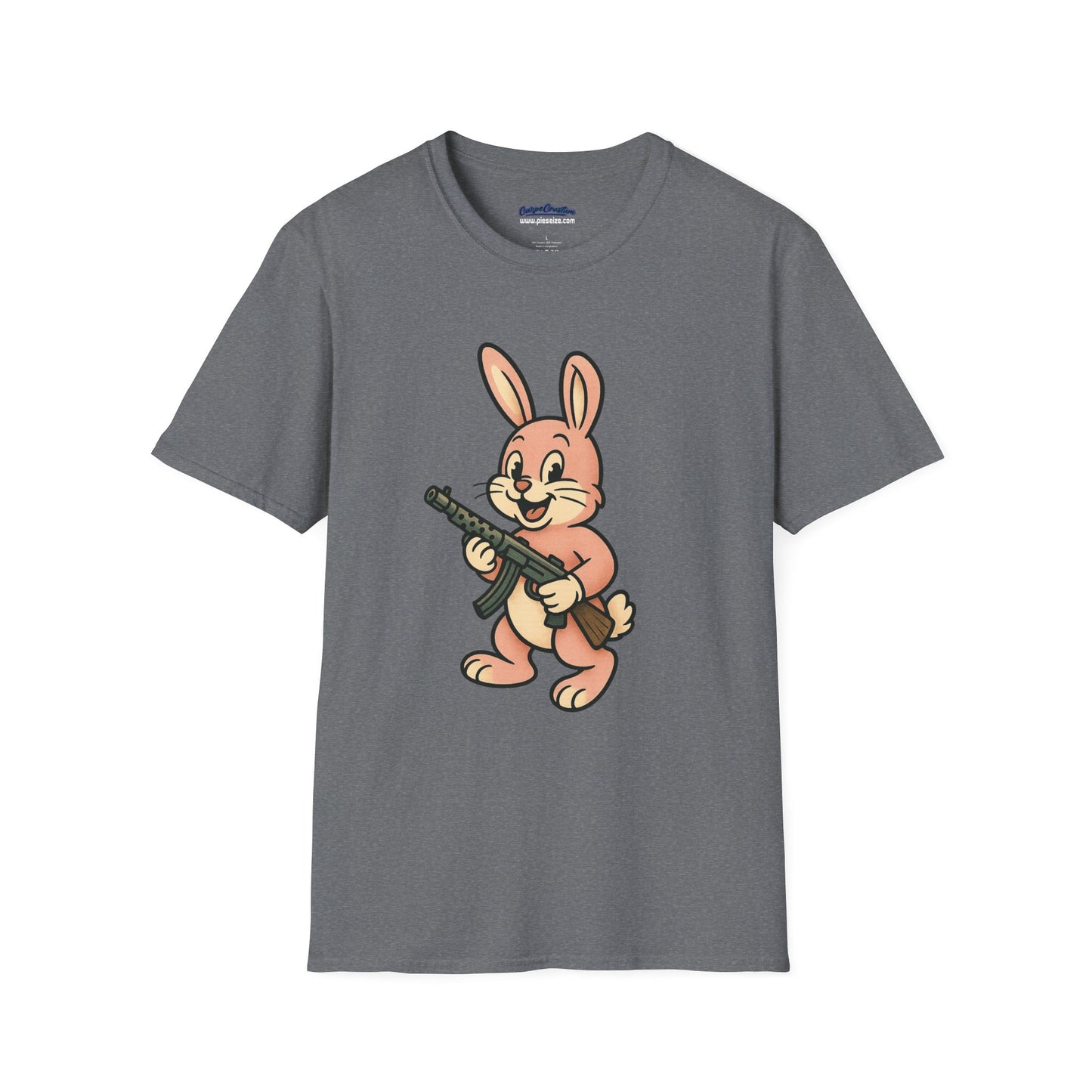 Cute Bunny with Machine Gun T-Shirt - Funny Retro Cartoon Graphic Tee