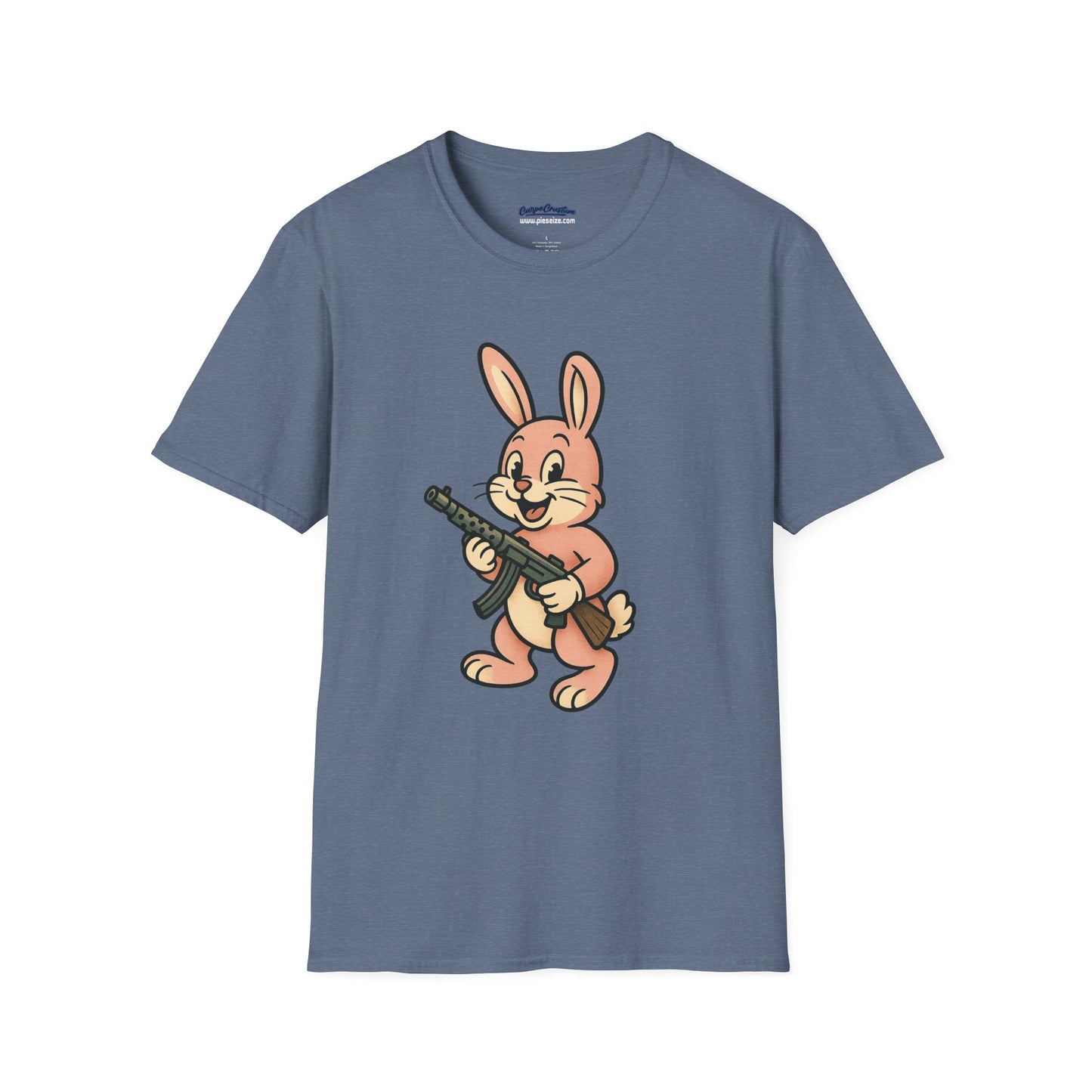 Cute Bunny with Machine Gun T-Shirt - Funny Retro Cartoon Graphic Tee