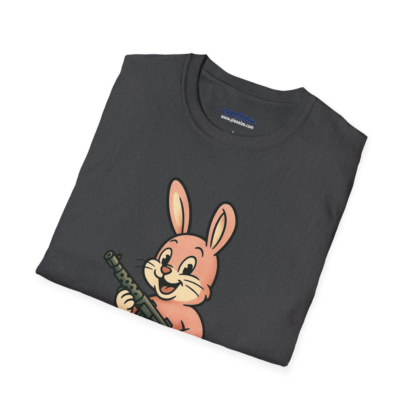 Cute Bunny with Machine Gun T-Shirt - Funny Retro Cartoon Graphic Tee