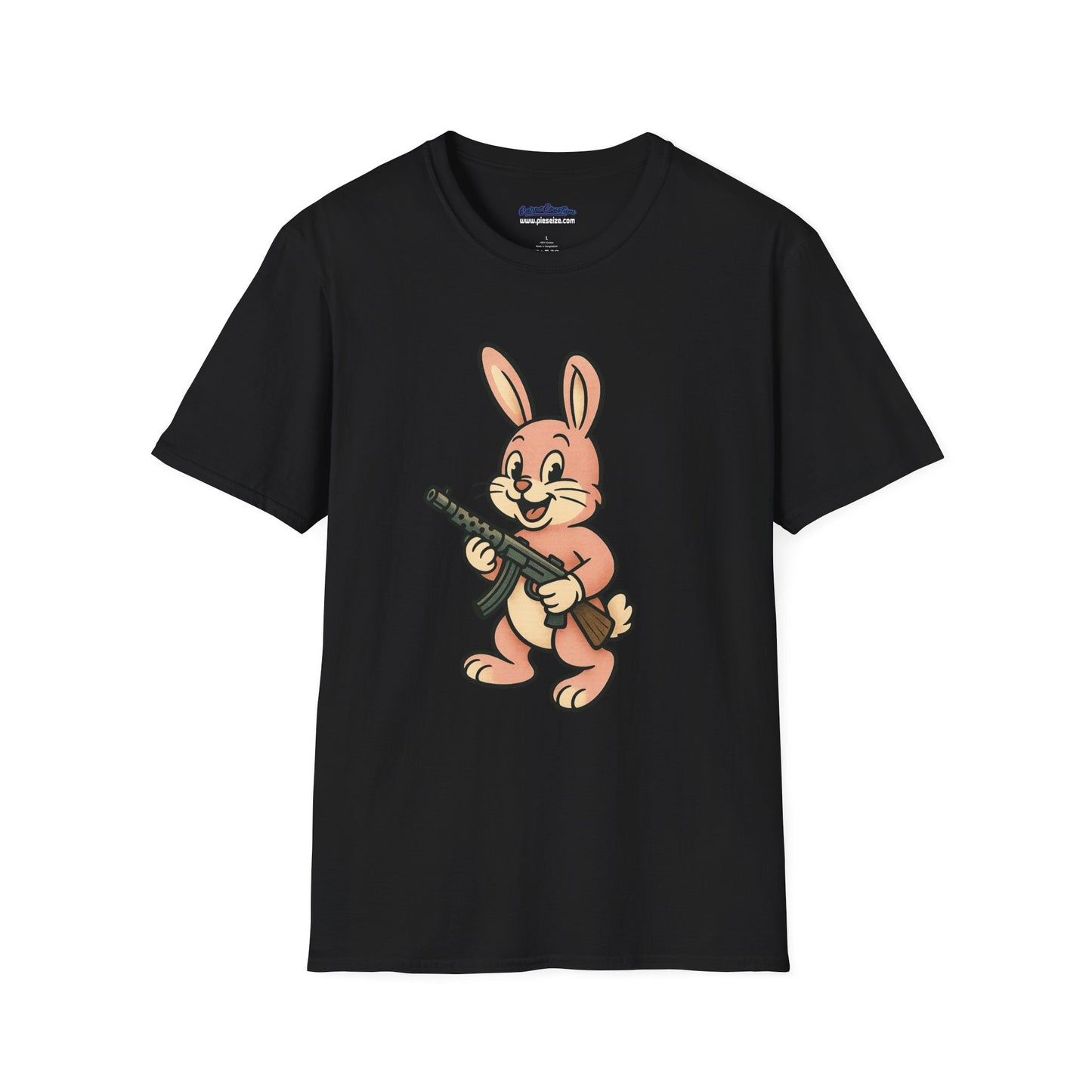 Cute Bunny with Machine Gun T-Shirt - Funny Retro Cartoon Graphic Tee