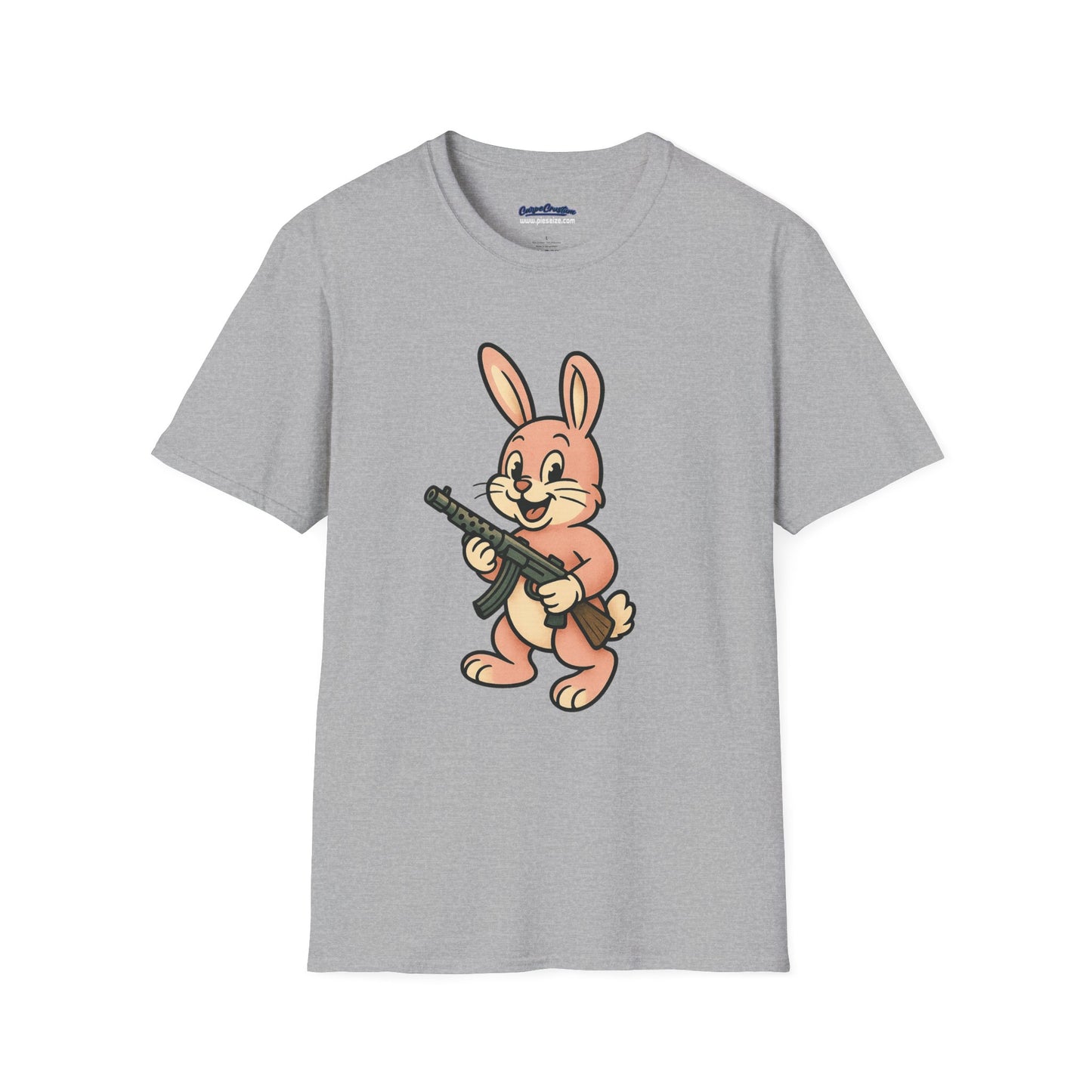 Cute Bunny with Machine Gun T-Shirt - Funny Retro Cartoon Graphic Tee