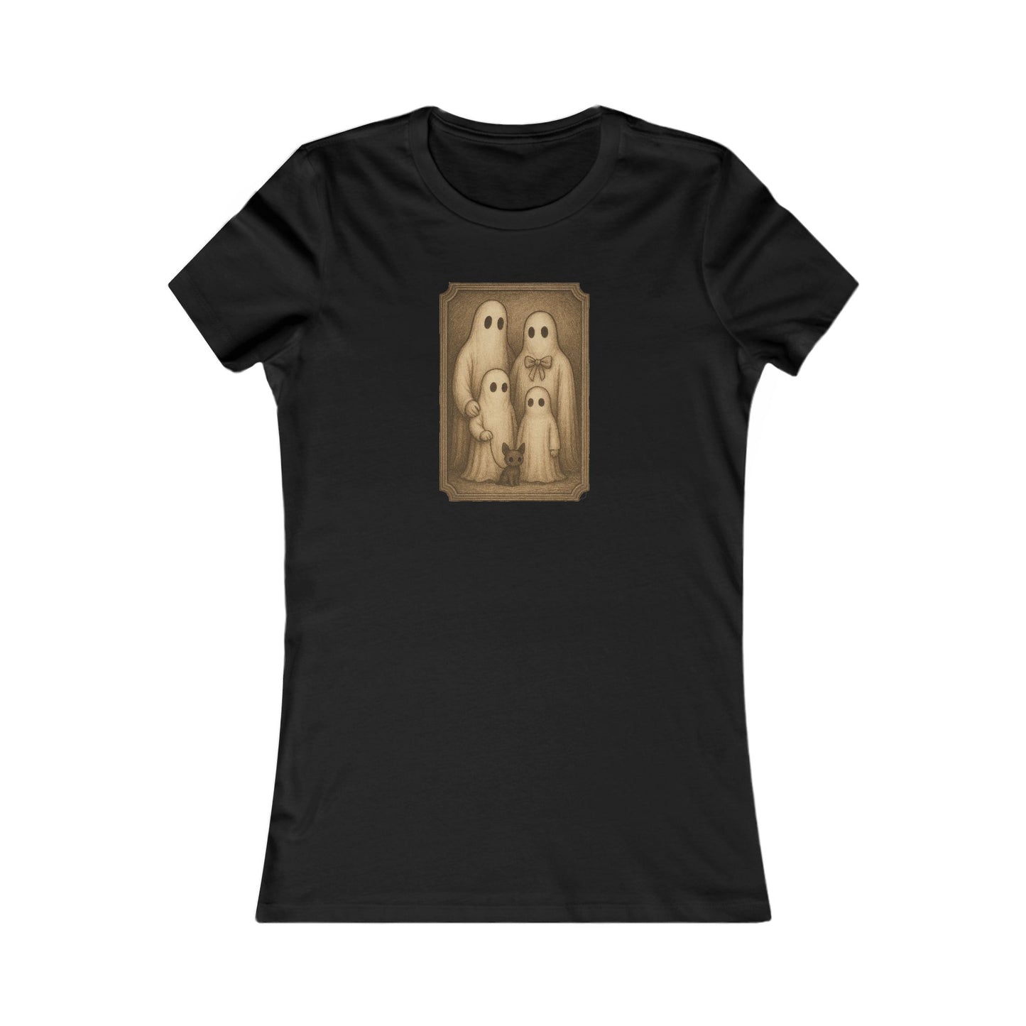 Vintage Ghost Family Portrait Women’s Halloween T-Shirt | Cute Spooky Season Tee for Hauntingly Stylish Ghouls