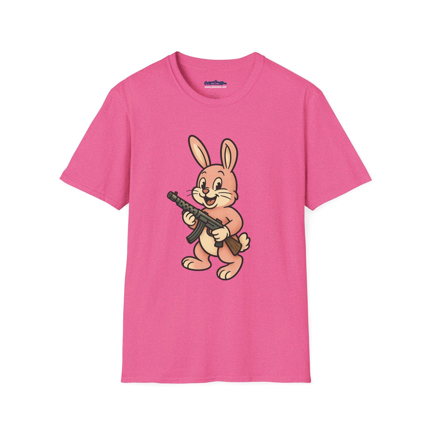 Cute Bunny with Machine Gun T-Shirt - Funny Retro Cartoon Graphic Tee