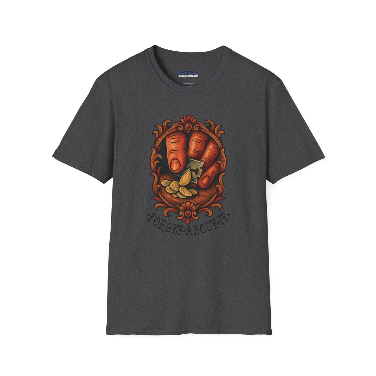Forget About It T-Shirt – Goodfellas Garlic Slice Design, Mafia Movie Fan Gift, Razor Thin Garlic Tee, Gangster Kitchen Shirt