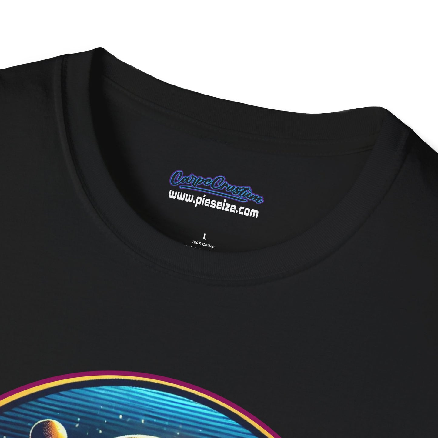 Black Tag T-shirt with 'Zegema Beach' design in a vibrant sci-fi theme, inspired by Starship Troopers.