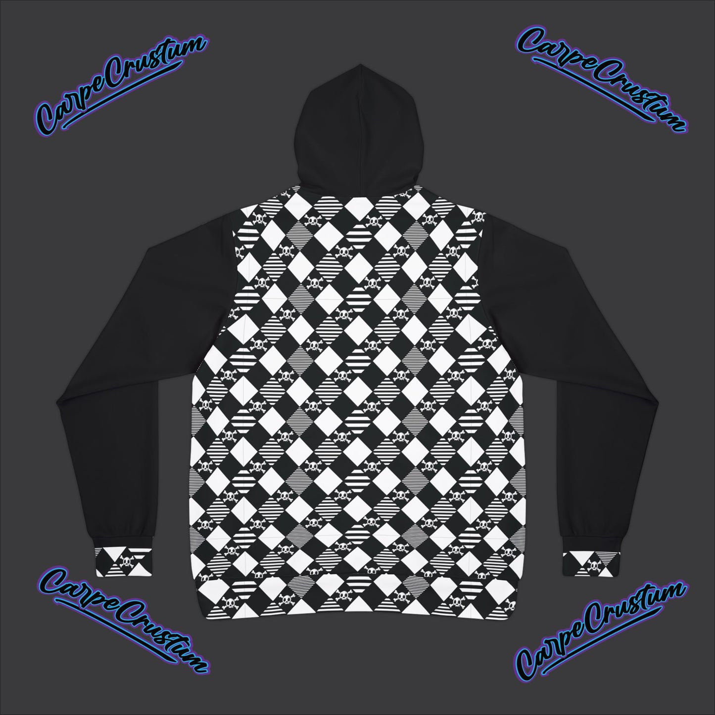 skull and crossed bones white harlequin pattern gray background