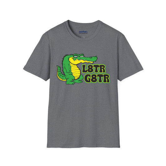 L8TR G8TR Tee - Retro Gator Graphic Shirt with Text Message Vibes