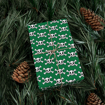 Cute Green Skull and Crossbones Wrapping Paper