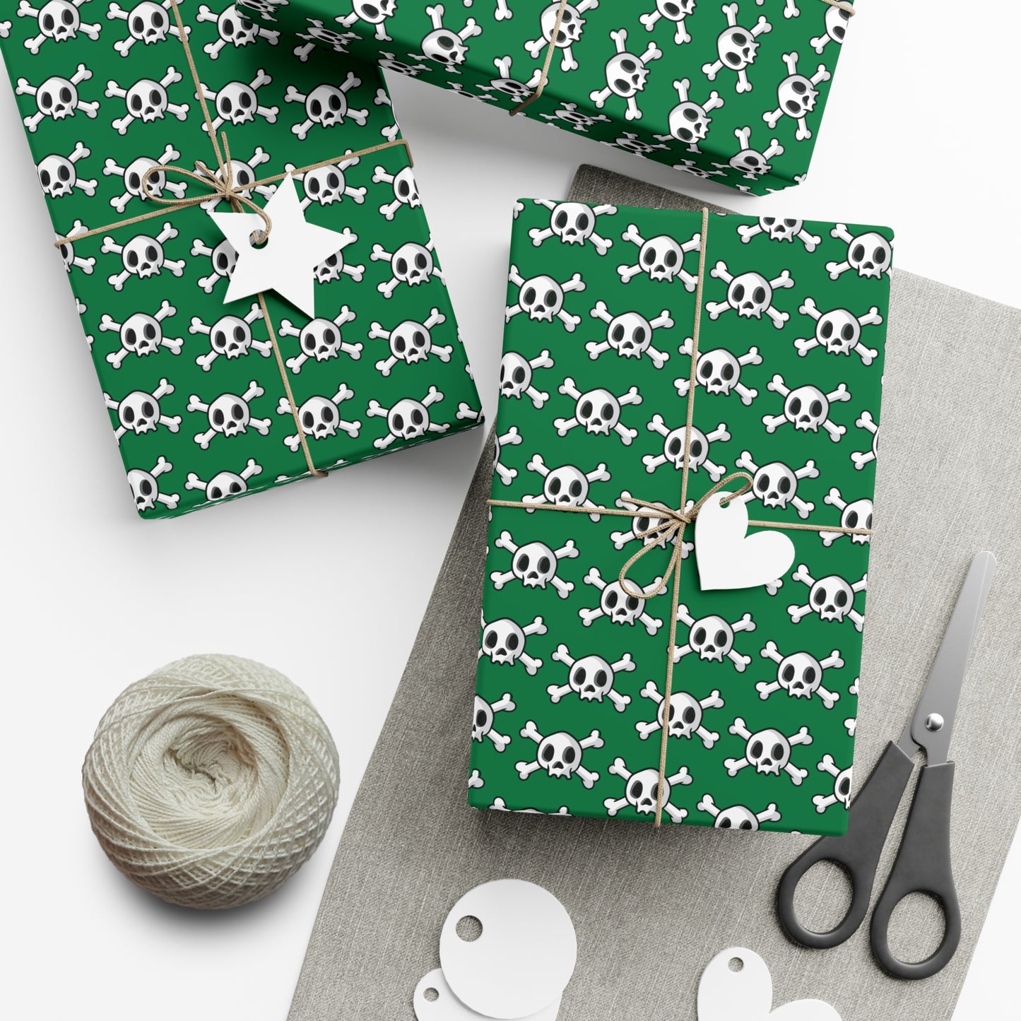 Cute Green Skull and Crossbones Wrapping Paper