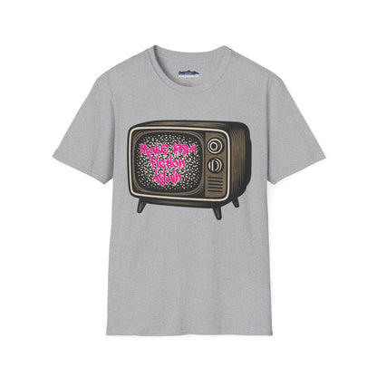 Make 1984 Fiction Again T-Shirt – Funny Dystopian Vintage TV Tee – Orwellian Satire Shirt – Political Parody Gift – Retro Graphic Tee