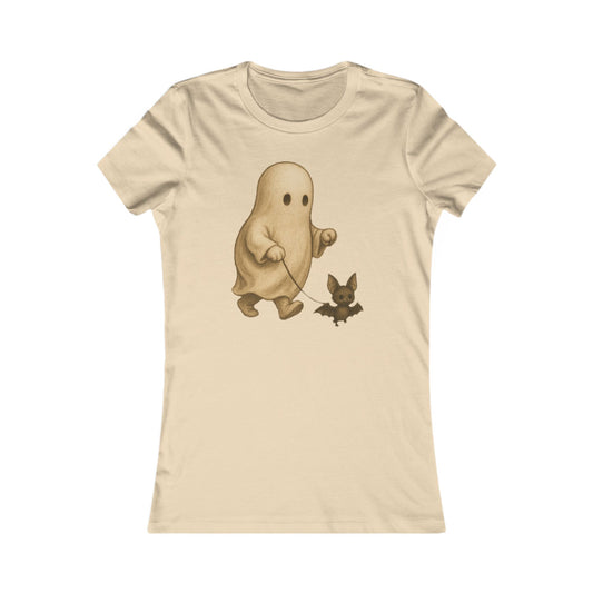 Vintage Ghost Walking Bat T-Shirt Cute Halloween Retro Women’s Tee