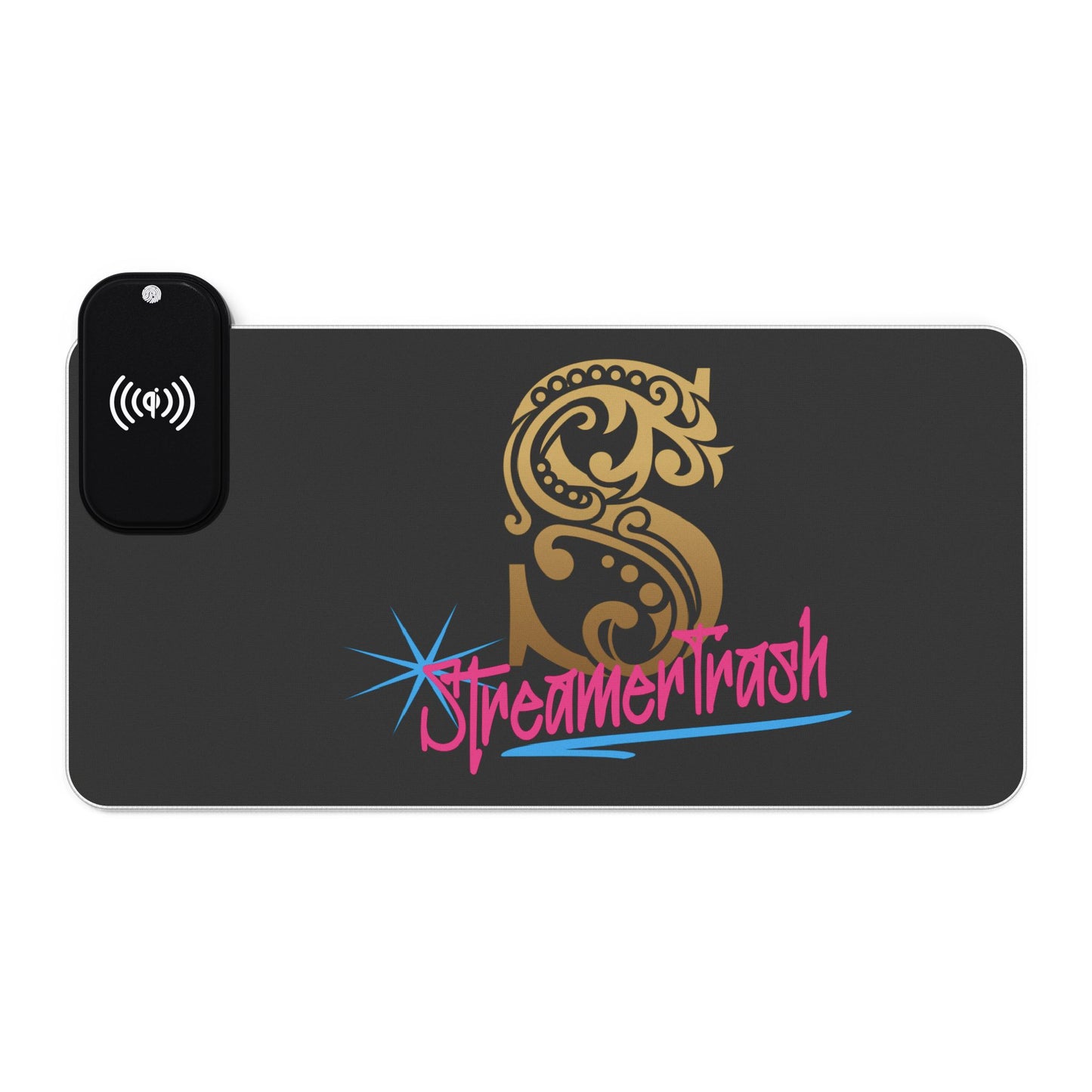 Streamer Trash Gaming LED Mousepad with Wireless Charging Black Fancy Logo