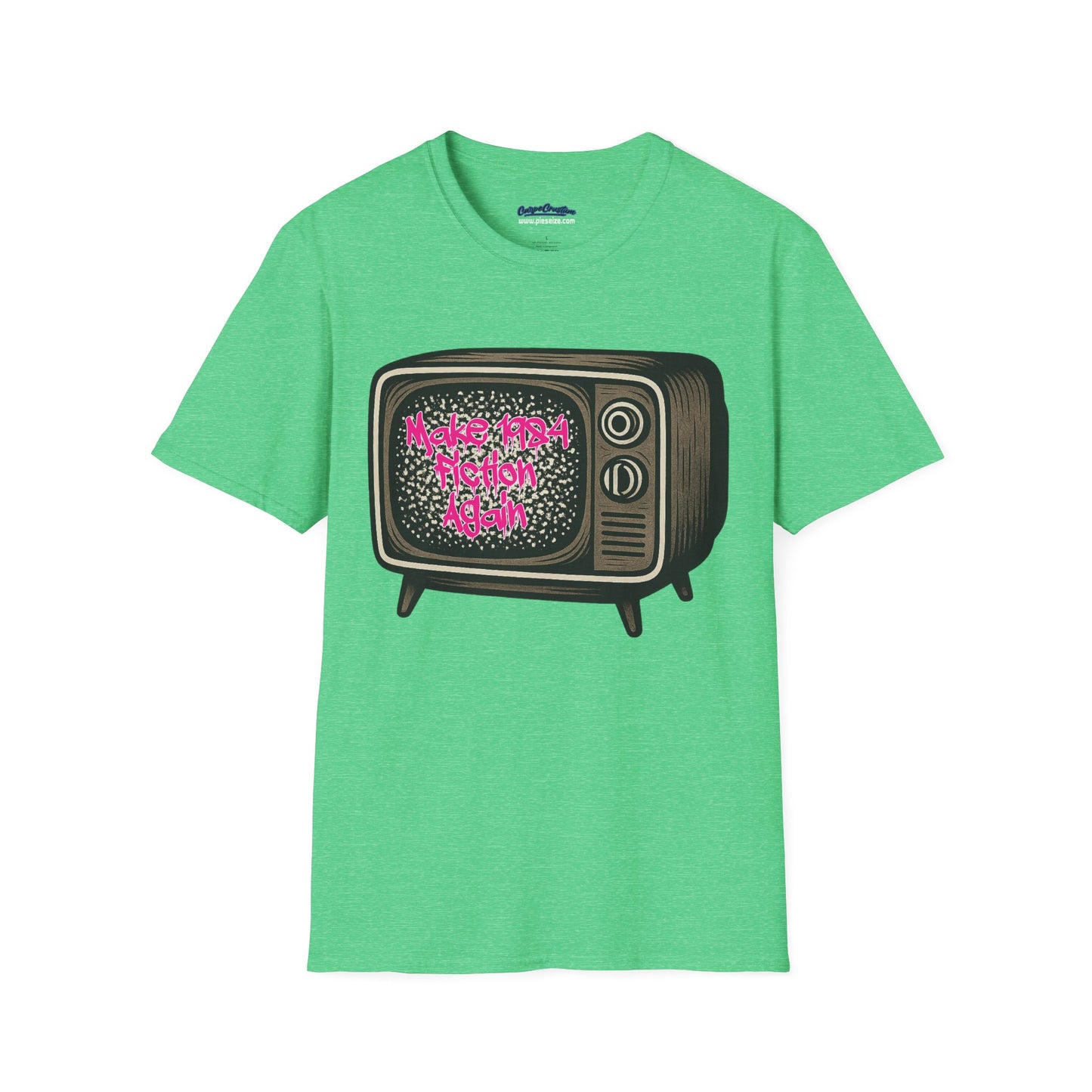 Make 1984 Fiction Again T-Shirt – Funny Dystopian Vintage TV Tee – Orwellian Satire Shirt – Political Parody Gift – Retro Graphic Tee