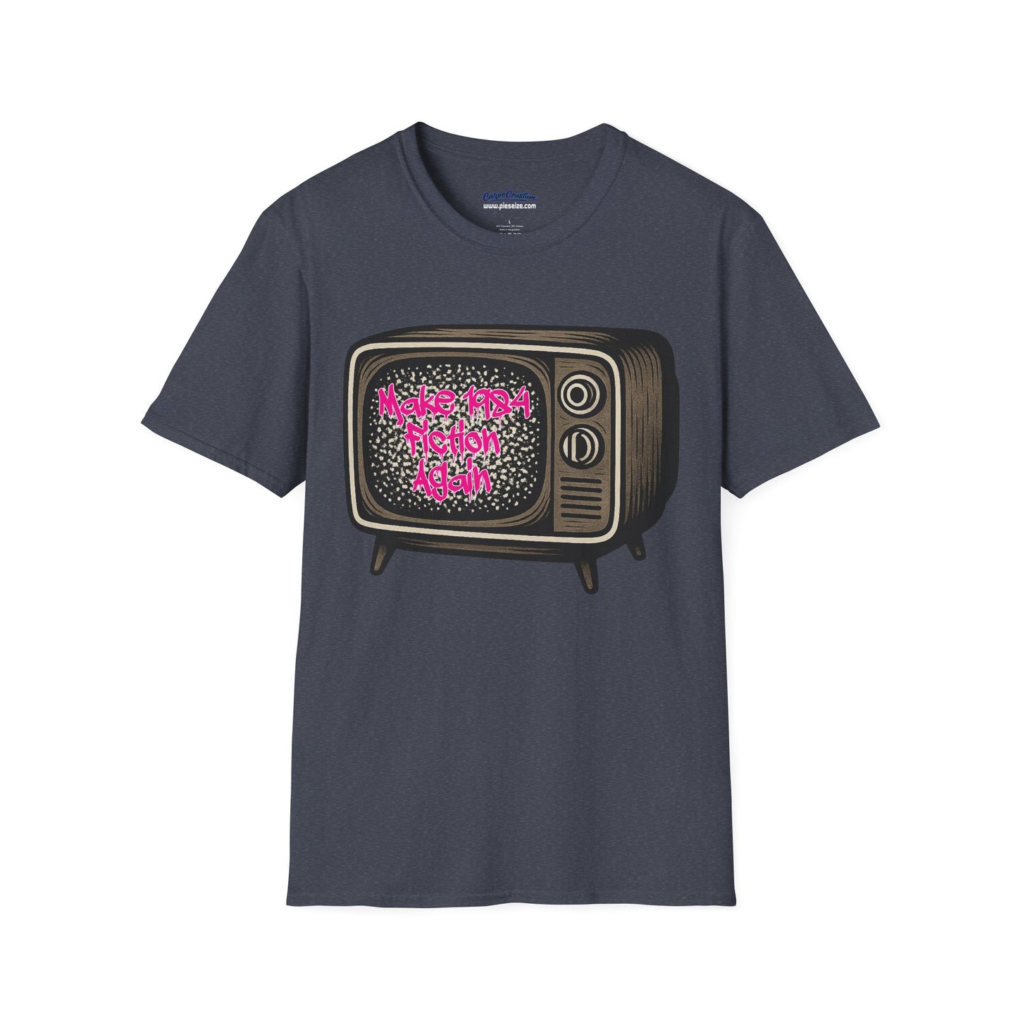Make 1984 Fiction Again T-Shirt – Funny Dystopian Vintage TV Tee – Orwellian Satire Shirt – Political Parody Gift – Retro Graphic Tee