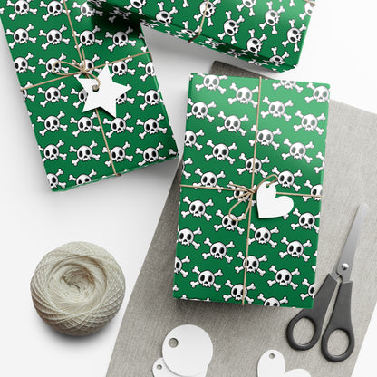 Cute Green Skull and Crossbones Wrapping Paper