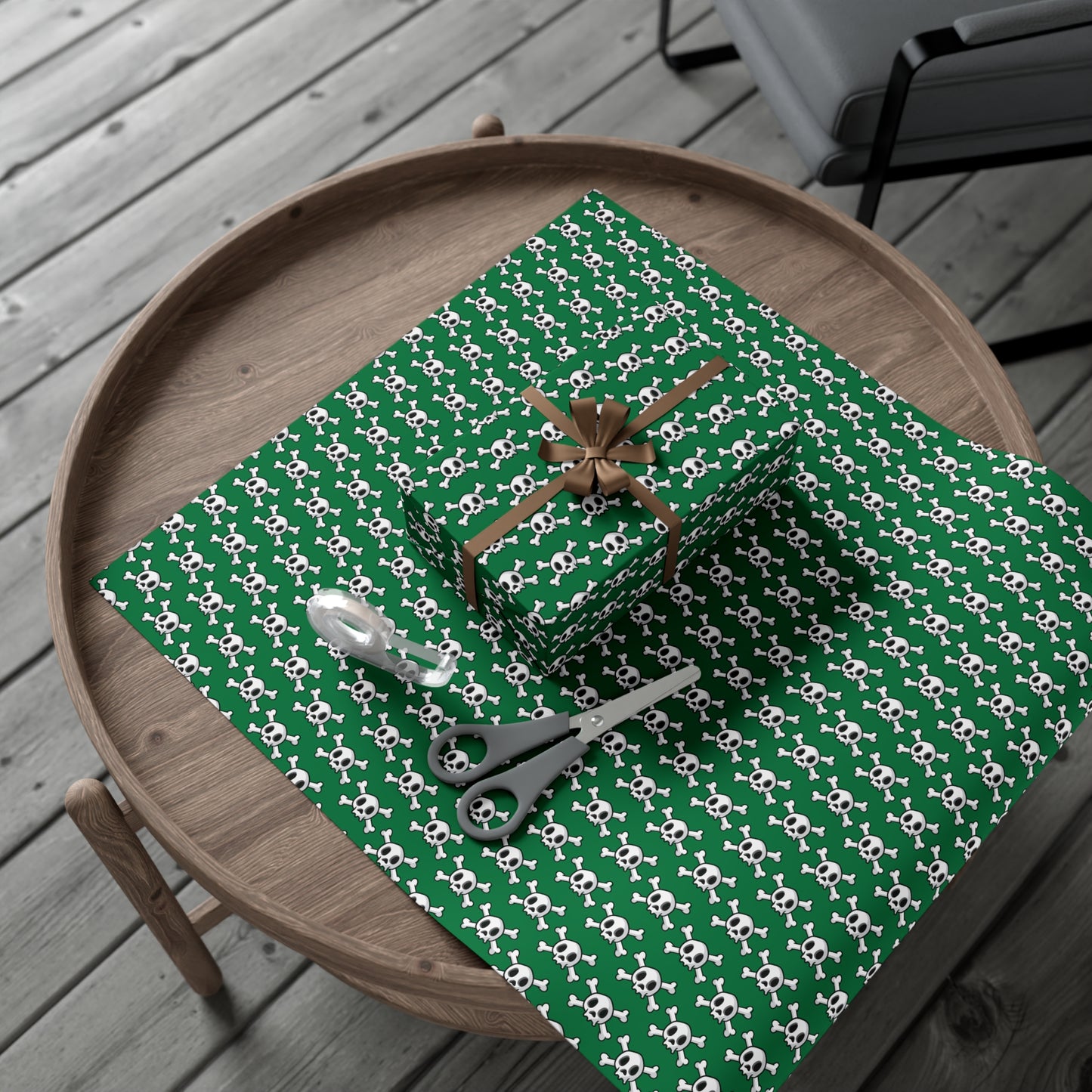 Cute Green Skull and Crossbones Wrapping Paper