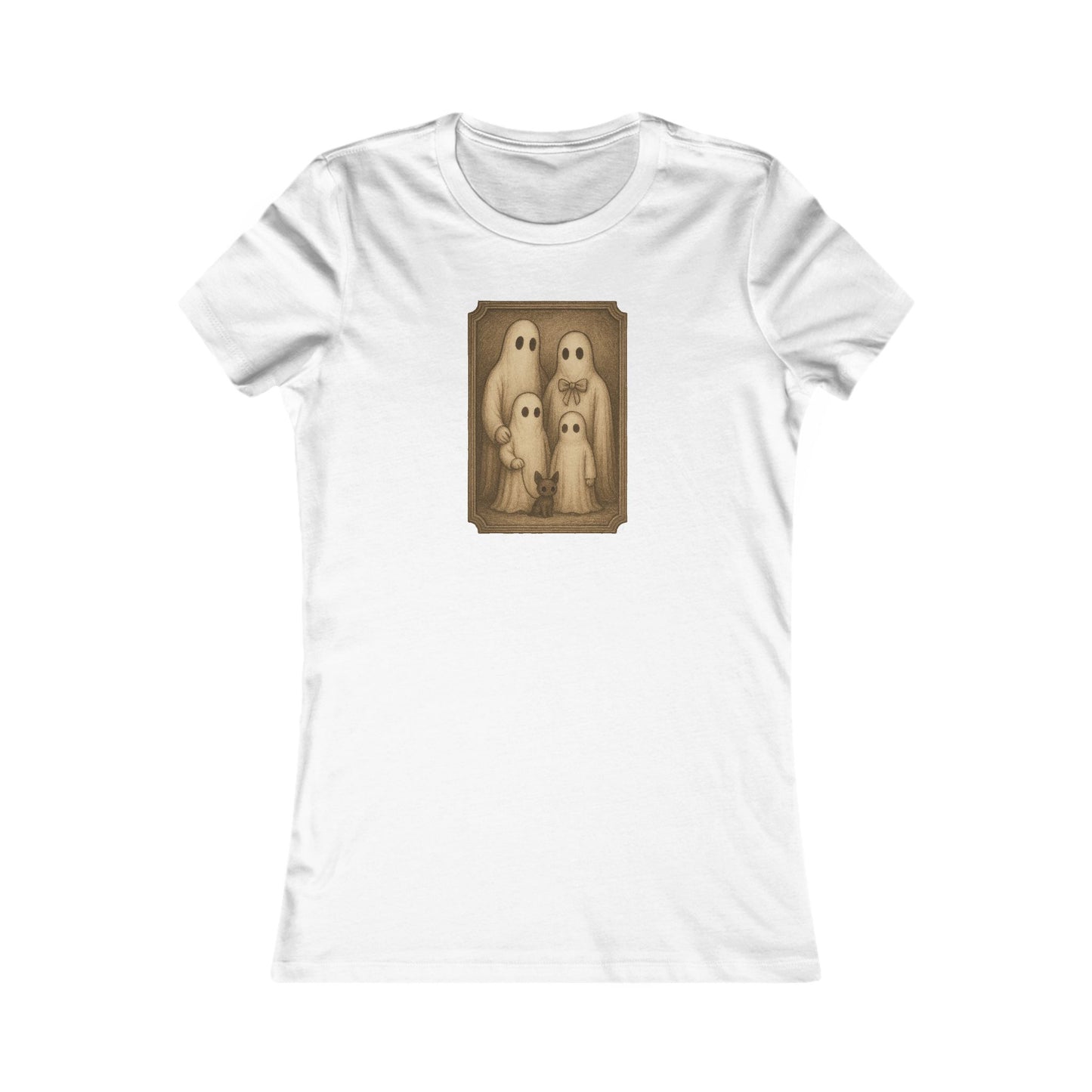 Vintage Ghost Family Portrait Women’s Halloween T-Shirt | Cute Spooky Season Tee for Hauntingly Stylish Ghouls
