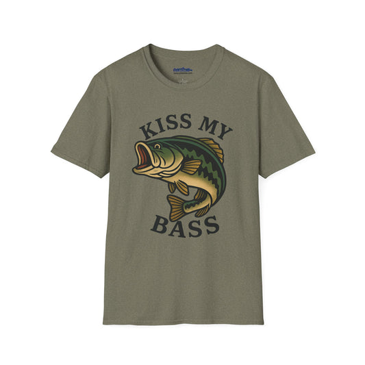 Kiss My Bass Funny Fishing T-Shirt – Bass Fisherman Gift Tee