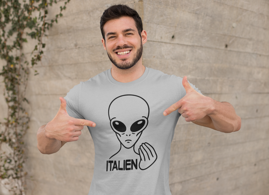 Italien Alien Funny Italian Gesture Shirt – UFO Meme Graphic Tee, Italian Hand Alien Shirt, Gift for Italians, Sci-Fi Humor Tee