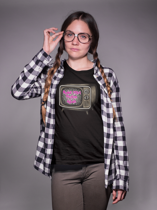 Make 1984 Fiction Again T-Shirt – Funny Dystopian Vintage TV Tee – Orwellian Satire Shirt – Political Parody Gift – Retro Graphic Tee