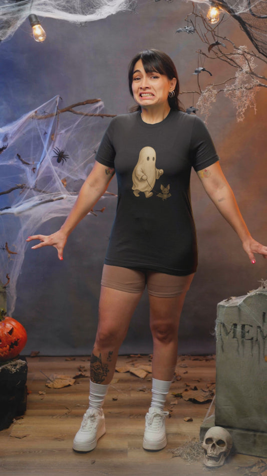 Vintage Ghost Walking Bat T-Shirt Cute Halloween Retro Women’s Tee
