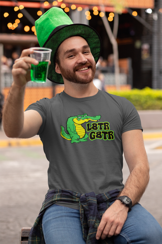 L8TR G8TR Tee - Retro Gator Graphic Shirt with Text Message Vibes