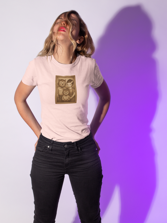 Vintage Werewolf Family Portrait Shirt - Funny Cute Women's Halloween T-Shirt - Retro Monster Tee - Spooky Season Aesthetic Top